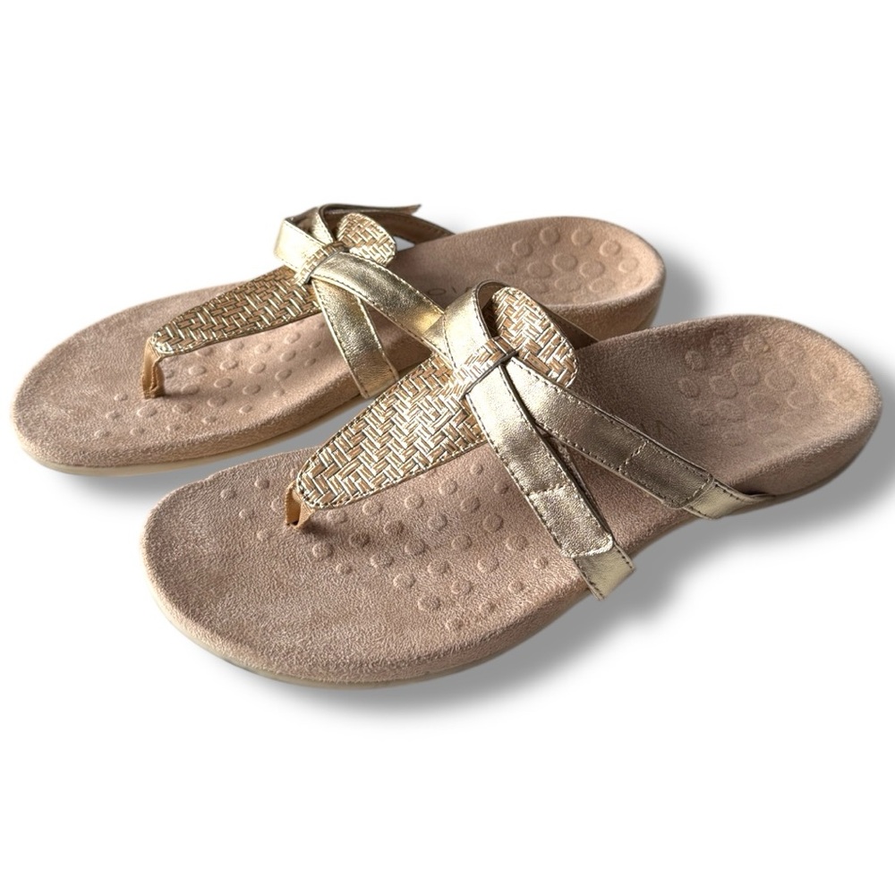 Vionic Karley Strappy T-strap Sandal Size 8 Gold Tumbled Geo